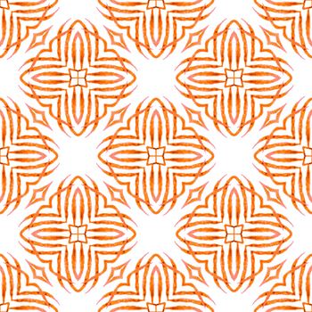Trendy organic green border. Orange good-looking boho chic summer design. Textile ready brilliant print, swimwear fabric, wallpaper, wrapping. Organic tile.