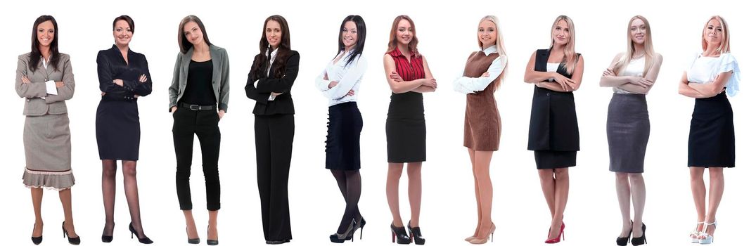 panoramic collage of a group of successful young business women. isolated on white background