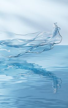 Flowing transparent cloth on water surface, 3d rendering. Computer digital drawing.