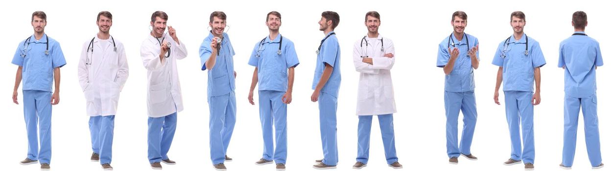 panoramic collage group of medical doctors . isolated on white background