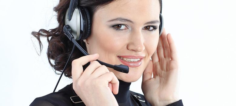 closeup.portrait of an employee call center.isolated on white.photo with copy space