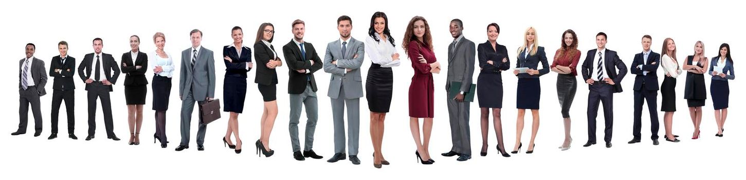 panoramic photo of a professional numerous business team.isolated on white background.