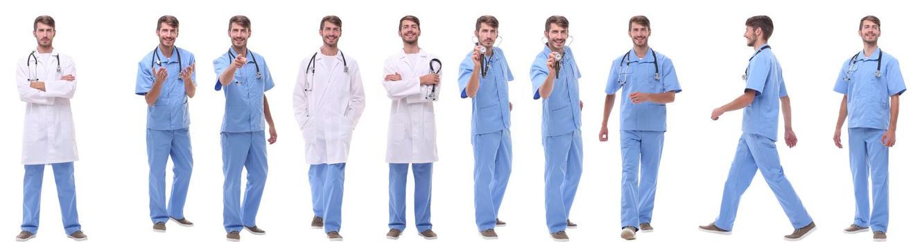 panoramic collage group of medical doctors . isolated on white background