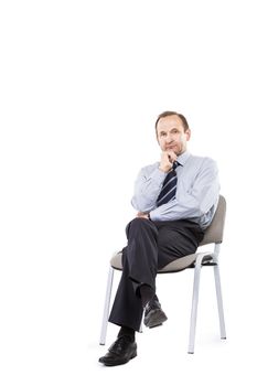 Confident businessman isolated on white background with copy space for text