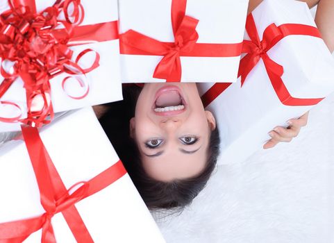 closeup. enthusiastic beautiful woman with her gift.photo with copy space.