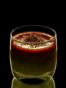 panakota in a glass cup on a black background