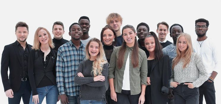 full length . a group of diverse young people standing together . isolated on a white