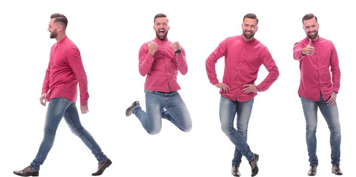 collage of photos of a fashionable man in jeans. isolated on a white background