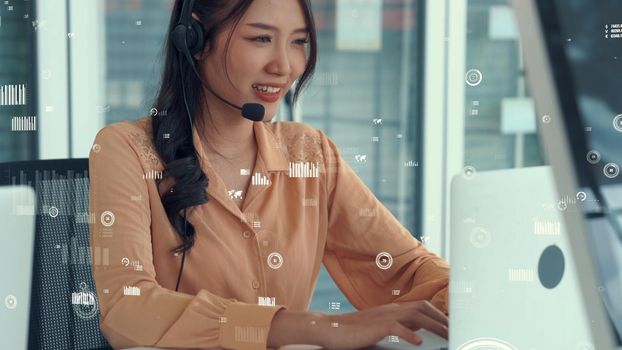 Customer support call center provide data in conceptual vision . Business and communication technology concept .