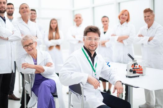 group of doctors and scientists standing in the laboratory . photo with a copy-space.