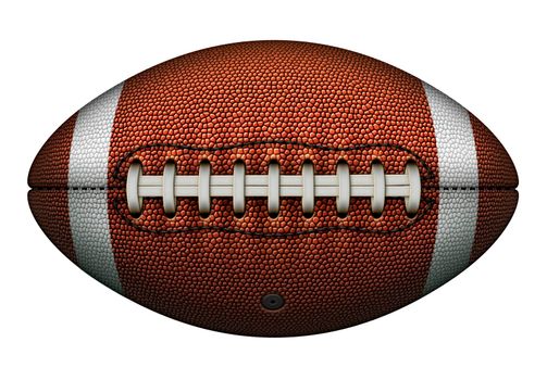 Striped American football with laces positioned at front, and all inscriptions removed. Isolated from the background with a clipping path.
