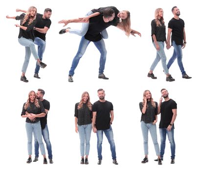 collage of photos of a beautiful young couple . isolated on a white background