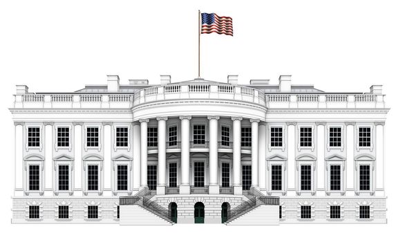 Digital illustration of the south view of the White House. Includes a clipping path.