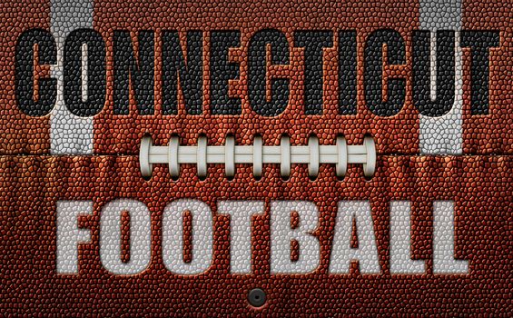 The words, Connecticut Football, embossed onto a football flattened into two dimensions. 3D Illustration