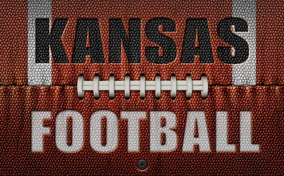 The words, Kansas Football, embossed onto a football flattened into two dimensions. 3D Illustration