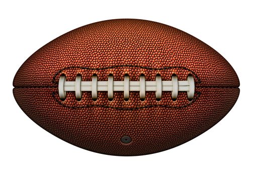 An American football with laces positioned at front, and all inscriptions removed. Isolated from the background with a clipping path.