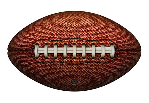 An American football with laces positioned at front, and all inscriptions removed. Isolated from the background with a clipping path.