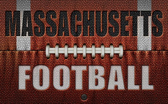 The words, Masssachusetts Football, embossed onto a football flattened into two dimensions. 3D Illustration
