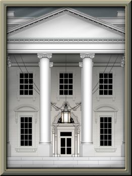 North view of the White House, cropped, and in a picture frame. 3D Illustration