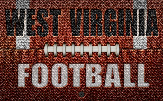 The words, West Virginia Football, embossed onto a football flattened into two dimensions. 3D Illustration