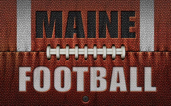 The words, Maine Football, embossed onto a football flattened into two dimensions. 3D Illustration