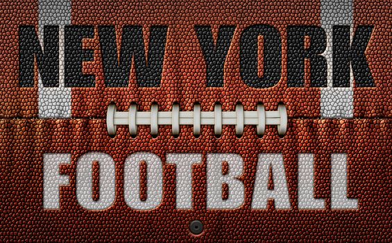The words, New York Football, embossed onto a football flattened into two dimensions. 3D Illustration