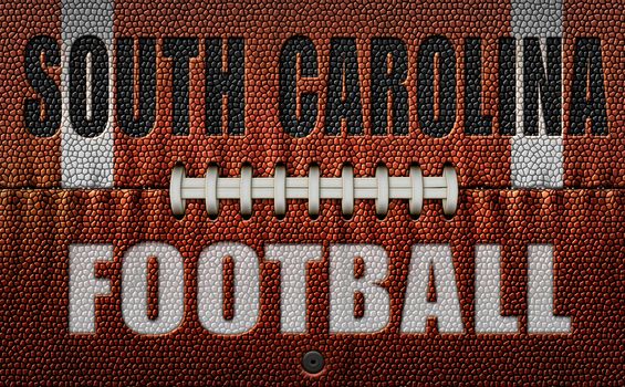 The words, South Carolina Football, embossed onto a football flattened into two dimensions. 3D Illustration