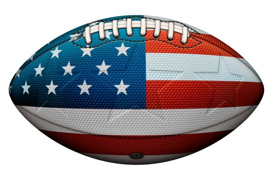 An american football with the ball colore with red, white, and blue stars and stripes. Also isolated from the background.