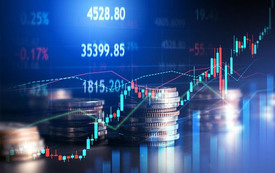 Finance and money technology background concept of business prosperity and asset management . Creative graphic show economy and financial growth by investment in valuable asset to gain wealth profit .
