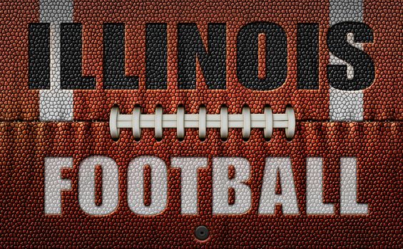 The words, Illinois Football, embossed onto a football flattened into two dimensions. 3D Illustration