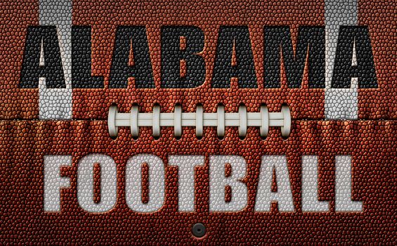 The words, Alabama Football, embossed onto a football flattened into two dimensions. 3D Illustration