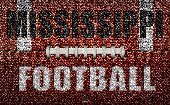 The words, Mississippi Football, embossed onto a football flattened into two dimensions. 3D Illustration