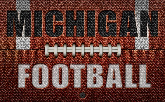 The words, Michigan Football, embossed onto a football flattened into two dimensions. 3D Illustration