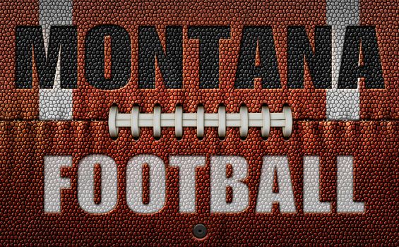 The words, Montana Football, embossed onto a football flattened into two dimensions. 3D Illustration