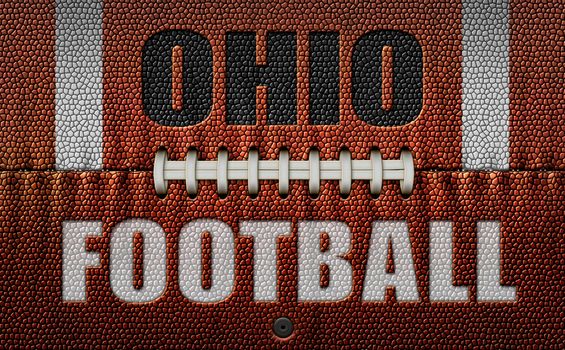 The words, Ohio Football, embossed onto a football flattened into two dimensions. 3D Illustration