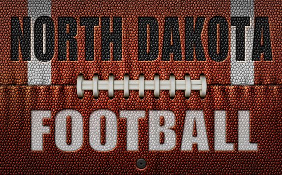 The words, North Dakota Football, embossed onto a football flattened into two dimensions. 3D Illustration