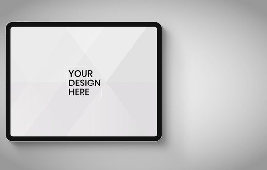 Tablet screen on white background mock up. Tablet modern monitor design. mock up isolated on gray background PSD. Save with clipping path.