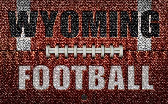 The words, Wyoming Football, embossed onto a football flattened into two dimensions. 3D Illustration