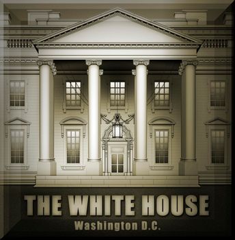 Cropped North View of the White House with the title, THE WHITE HOUSE, Washington D.C. – 3D Illustration