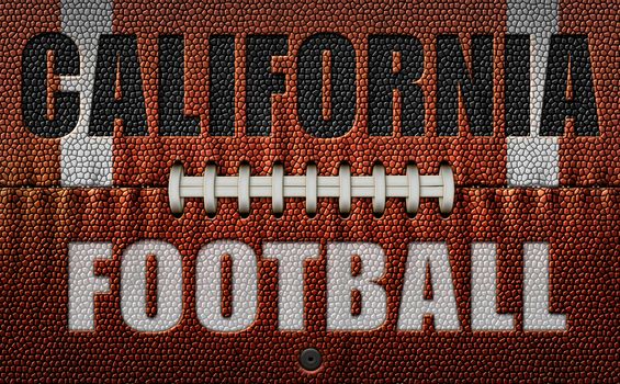 The words, California Football, embossed onto a football flattened into two dimensions. 3D Illustration