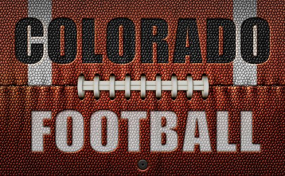 The words, Colorado Football, embossed onto a football flattened into two dimensions. 3D Illustration