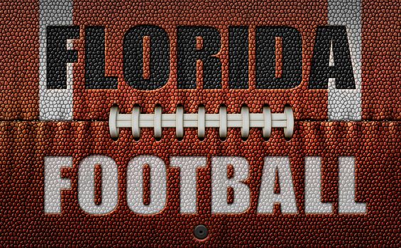 The words, Florida Football, embossed onto a football flattened into two dimensions. 3D Illustration