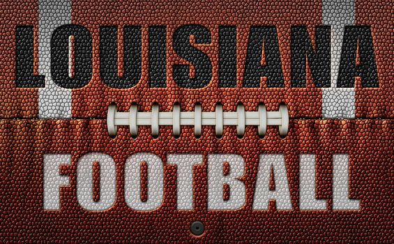 The words, Louisiana Football, embossed onto a football flattened into two dimensions. 3D Illustration