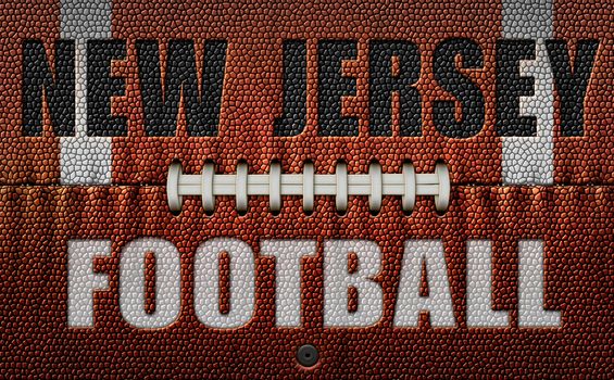 The words, New Jersey Football, embossed onto a football flattened into two dimensions. 3D Illustration
