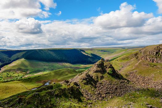 Usual rural England landscape in Yorkshire. Amazing view in the national park Peak District on a sunny day in Summer