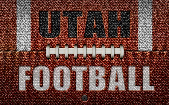 The words, Utah Football, embossed onto a football flattened into two dimensions. 3D Illustration