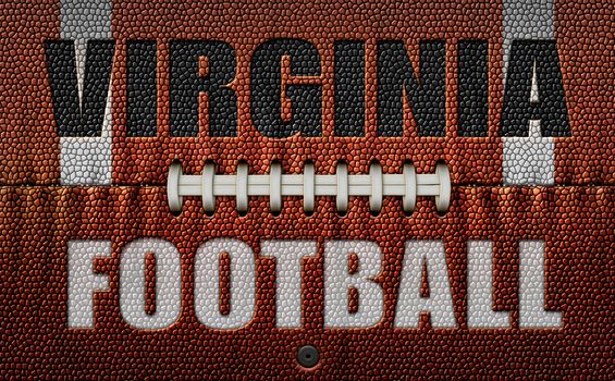 The words, Virginia Football, embossed onto a football flattened into two dimensions. 3D Illustration