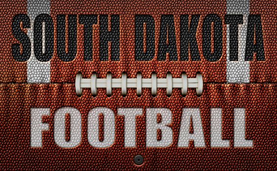 The words, South Dakota Football, embossed onto a football flattened into two dimensions. 3D Illustration