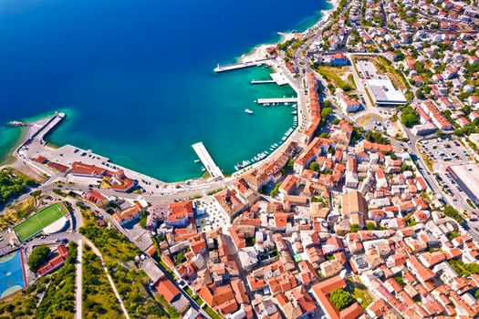 Town of Senj waterfront aerial view, Adriatic sea, Primorje region of Croatia