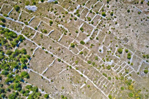 Aerial view of stone desert drywall, Dalmatia region of Croatia